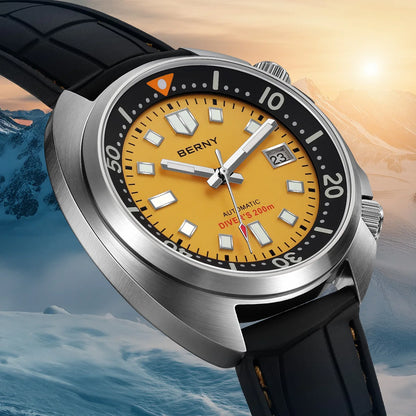 BERNY Automatic Diver Watch for Men Super Luminous Wristwatch Sapphire Sport Mechanical 20ATM 1970 Compressor Diving Men Watches