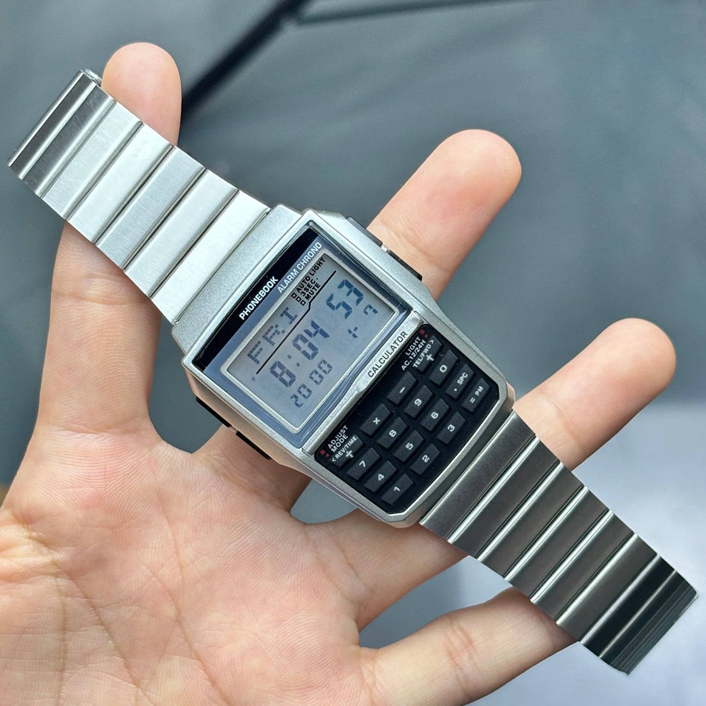 Computer Style Stainless Steel Strap Watch Men's Calculator Watch Multifunctional Led Watch Plastic Case Men's Watch Top Luxury