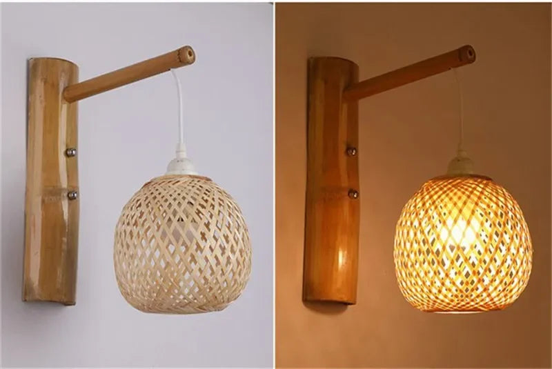 SAMAN Modern Bamboo Art Wall Lamp Bamboo Weaving Creative Living Room Restaurant Bedroom StudyTea Homestay LED Retro Wall Light