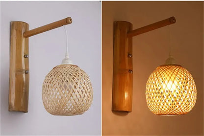 SAMAN Modern Bamboo Art Wall Lamp Bamboo Weaving Creative Living Room Restaurant Bedroom StudyTea Homestay LED Retro Wall Light