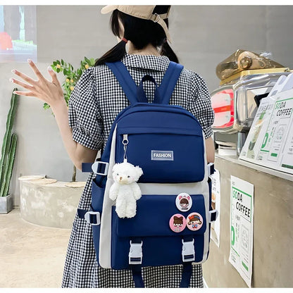 Five-Piece Set Large Capacity Fashionable Double Shoulder Backpack for Junior And High School Girls Primary School Students