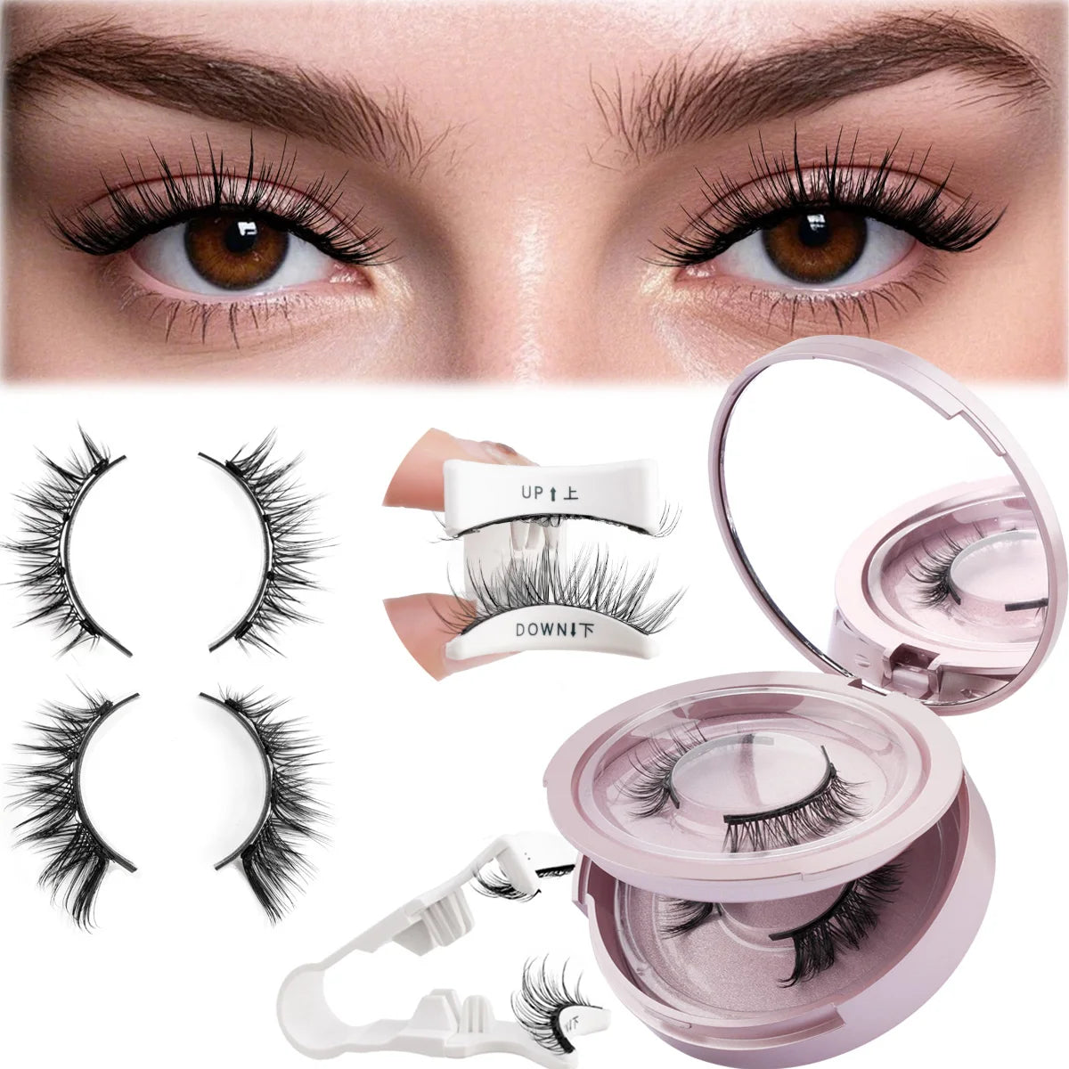 2 Pairs Magnetic Eyelash Natural Look Fluffy False Eyelashes Reusable Magnetic Eyelash Set with Applicator No Glue Need Makeup RELUX.STORE
