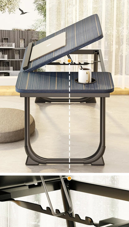 Foldable Bed Desk Adjustable Laptop Table with 5-Level Height Study Tray for Kids & Students Portable Nightstand for Dorm/Home