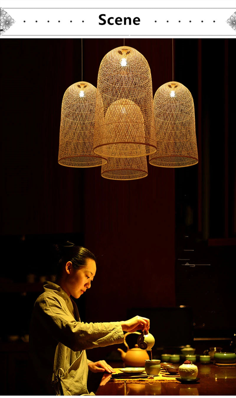 New Chinese Bird's Nest Lampshade Chandelier Hotel Restaurant Staircase Japanese Tatami Rattan LED Bamboo Furniture Decoration RELUX.STORE