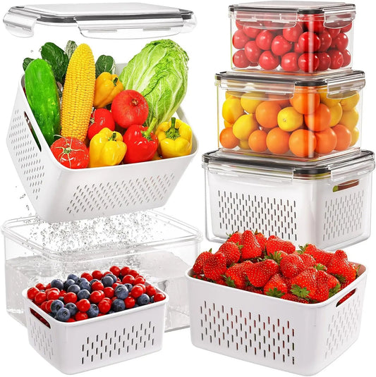 Fruit Storage Containers for Fridge Produce Containers with Removable Fruit Washing Bowl with Strainer for Salad Berry Lettuce RELUX.STORE