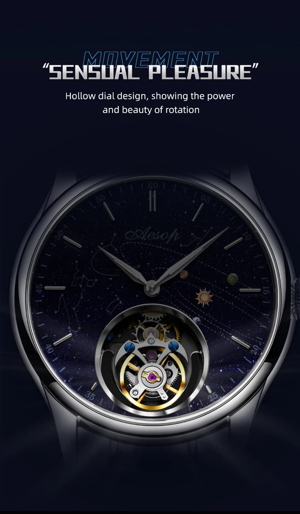 AESOP Mens Luxury Real Flying Tourbillon Mechanical Sapphire Waterproof Watch Skeleton Watches for Men Wristwatches Male 2025 A