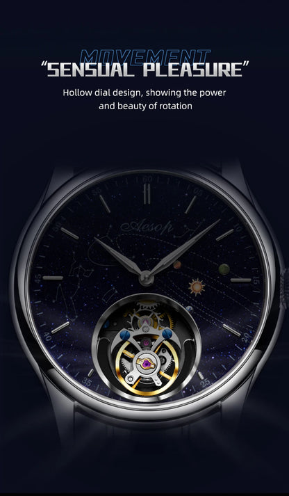 AESOP Mens Luxury Real Flying Tourbillon Mechanical Sapphire Waterproof Watch Skeleton Watches for Men Wristwatches Male 2025 A