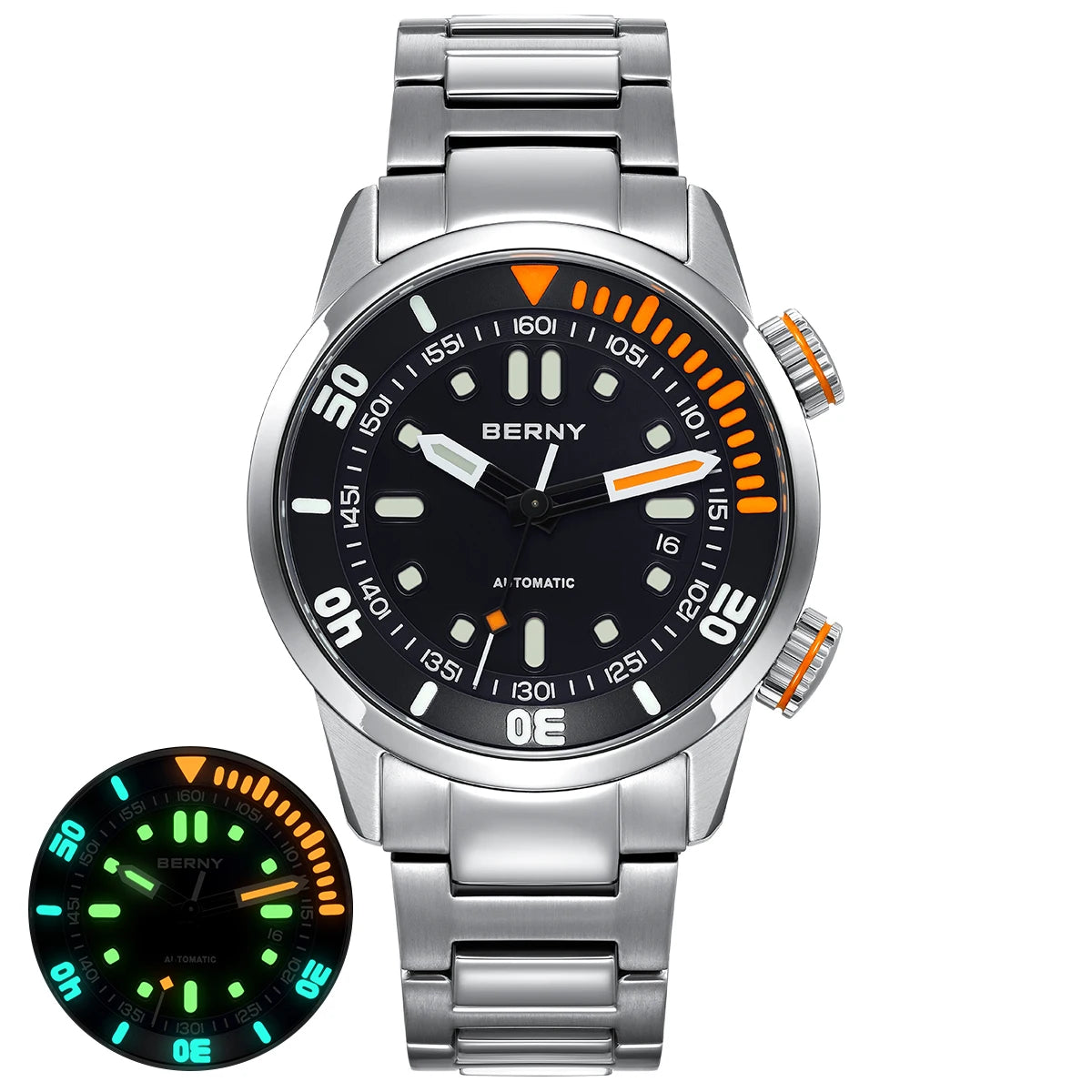 BERNY 20Bar Diver Men Mechanical Watch Miyota 8215 Super Luminous Sapphire Swiming Automatic Self Wind Silicone Men Wristwatch