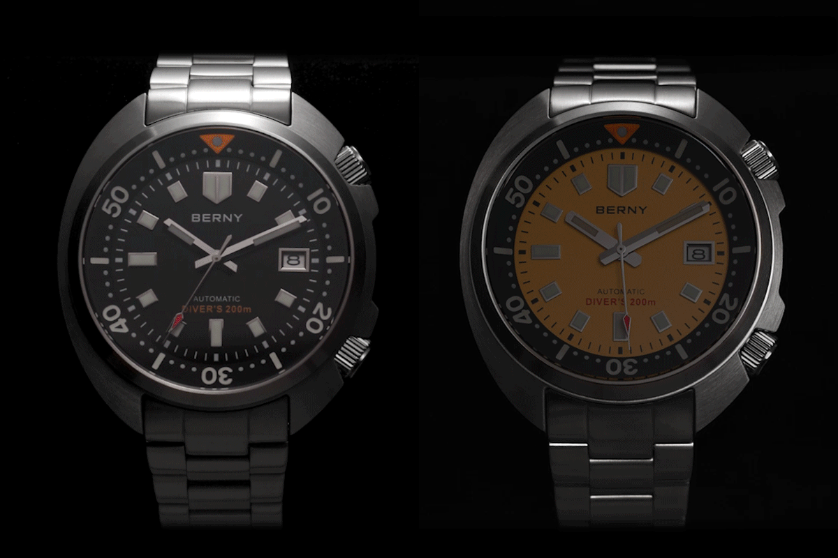 BERNY Automatic Diver Watch for Men Super Luminous Wristwatch Sapphire Sport Mechanical 20ATM 1970 Compressor Diving Men Watches