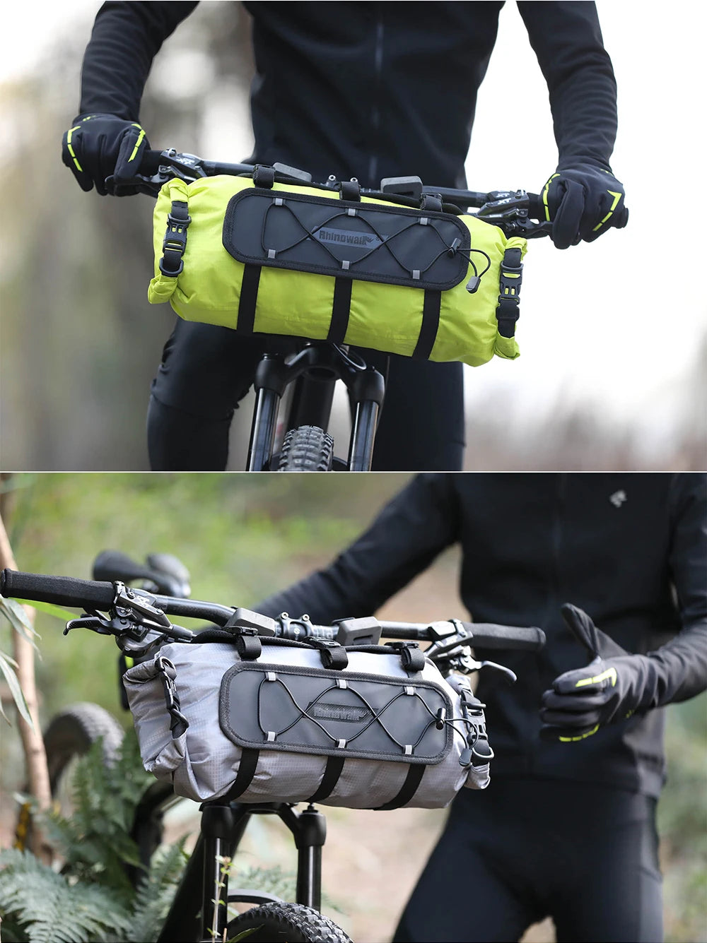 Rhinowalk Bicycle Handlebar Bag 12L Waterproof Bike Mounts Set Bike Bag Base With Replaceable Inner Dry Bag Luggage Storage