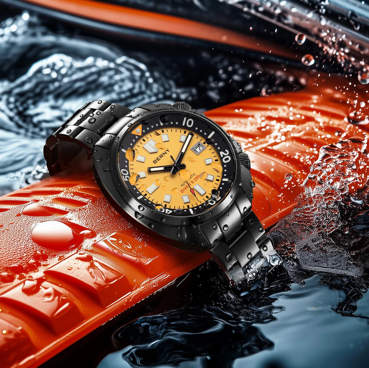BERNY 20ATM Diver Watch For Men Mechanical Black Dial Original Design Top Automatic Sapphire Luxury Diving Luminous Men Watch