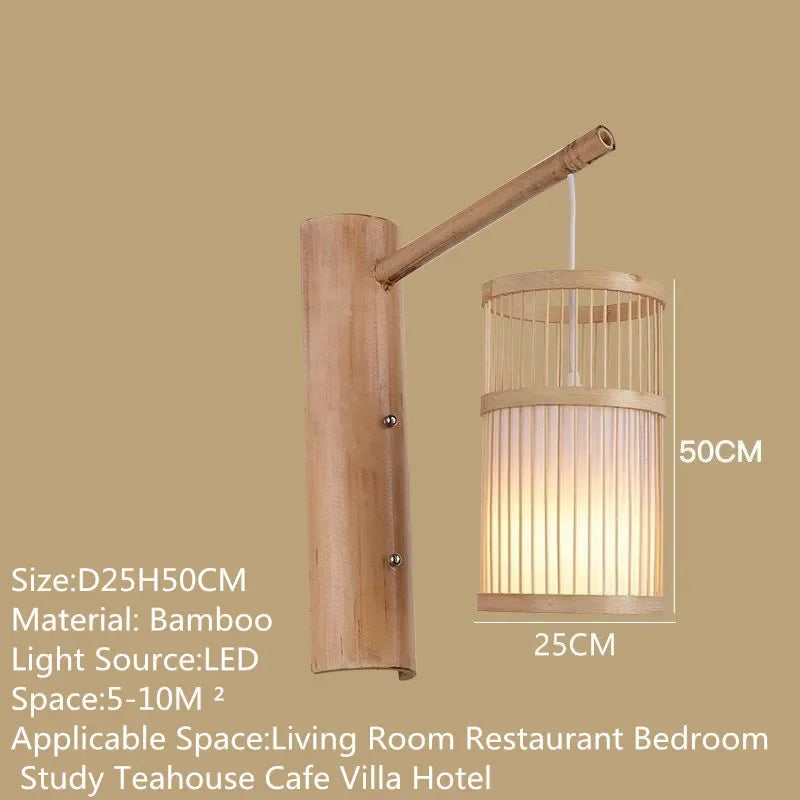 SAMAN Modern Bamboo Art Wall Lamp Bamboo Weaving Creative Living Room Restaurant Bedroom StudyTea Homestay LED Retro Wall Light