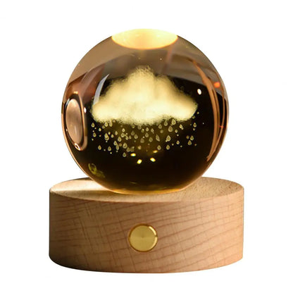6cm Faux Crystal Ball Light Calming Night Light Clear Lighted Stellar Galaxy Spheres With Wooden Base For Bedside Table Desk