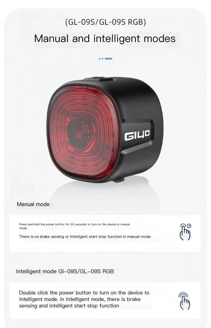 GlYO Auto Brake Sensing Bicycle Tail Light -USBRechargeable, lP66 Waterproof LED WarningLight for MTB & Road Bike Night Safety