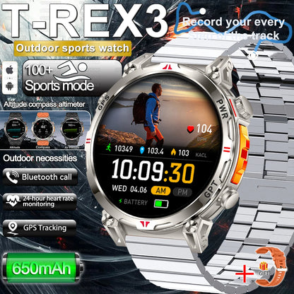 2025 New Military AMOLED HD SmartWatch 650Mah Battery GPS Compass 5ATM Waterproof Tactics 100+ Sport BT call Smart Watch For Men