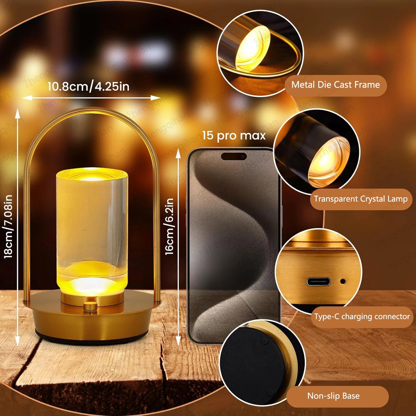 Table Lamp LED Touch Sensor Desktop Night Light Rechargeable Wireless Reading Lamp for Restaurant Hotel Bar Bedroom Decor Light