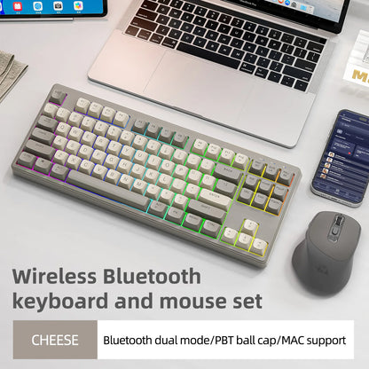 M87 Wireless Keyboard Gaming,87keys Dual Mode Bluetooth Keyboard with Rainbow-light RGB,PBT Ballcaps for Silent Office Gaming