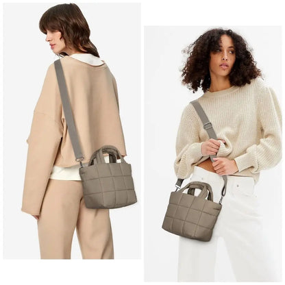 Adjustable Quilted Tote Bag Nylon Detachable Strap Puffer Bag Large Capacity with Zipper Crossbody Bag Travel