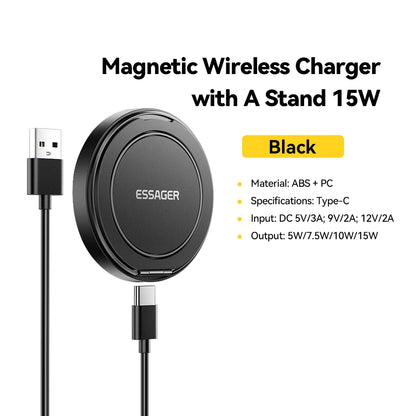 Essager Magnetic 15W Wireless Charger Fast Charging Pad Stand for Iphone 15 14 Airpods USB to Typec Phone Chargers Dock Station