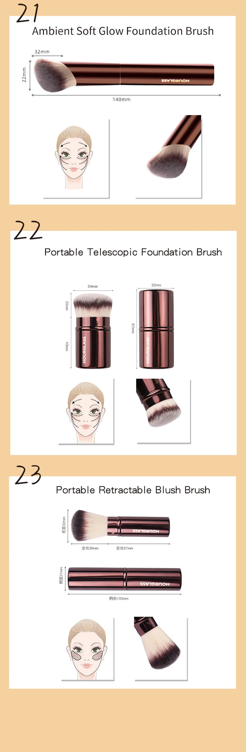 Hourglass Makeup Brushes Powder Foundation Concealer Blusher Bronzer Eye Shadow Eyebrow Eyeliner Sculpting Brush RELUX.STORE