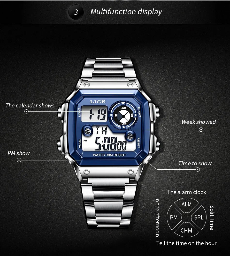 LIGE 2023 NEW Luxury Brand Men Watch Military Digital Watches Sport Wristwatch Mens Waterproof Clock Male Relogio Masculino