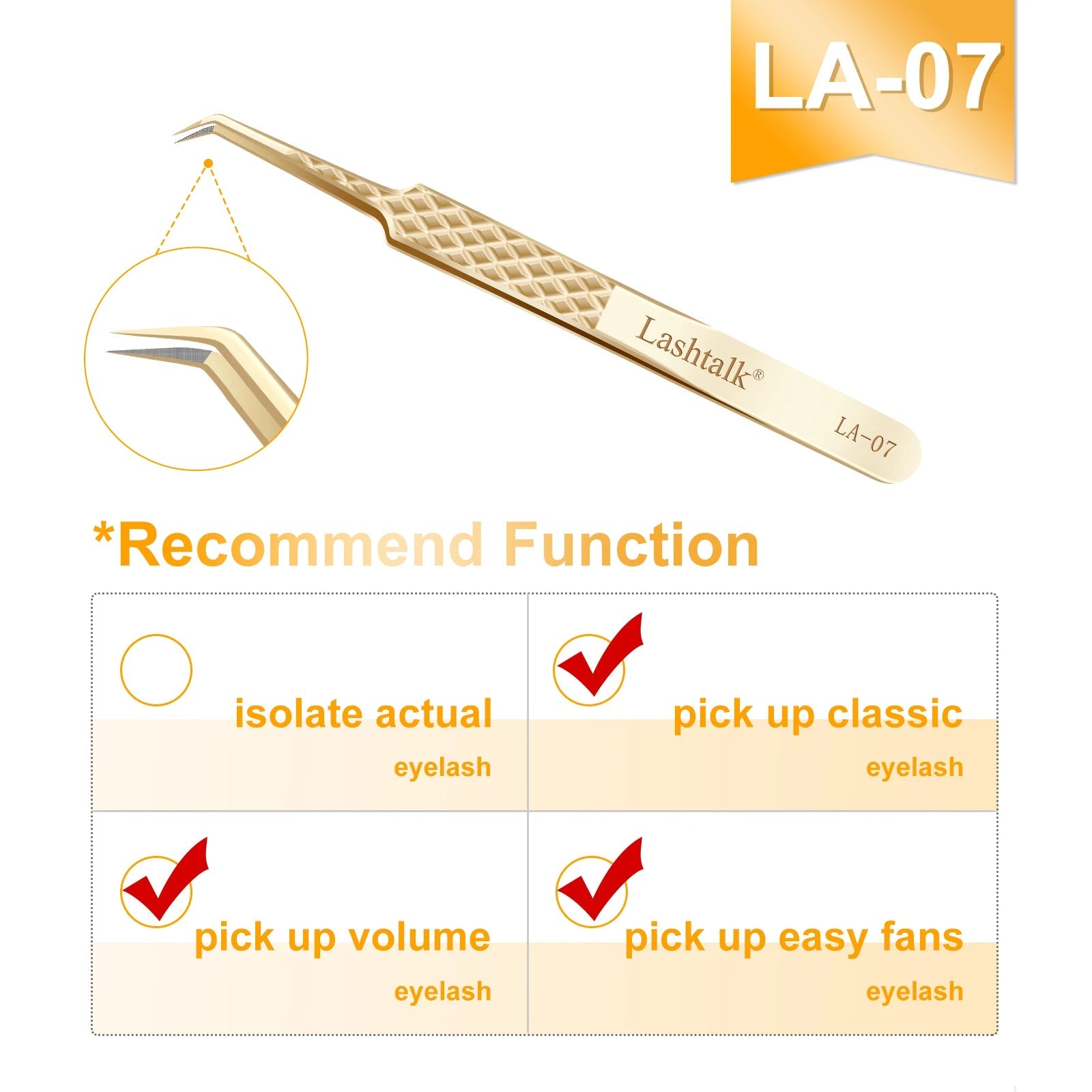 Lashtalk Precision Fiber Tip Tweezer Eyelash Extensions Diamond Grip Anti-Slip Premium Gold Stainless Steel Makeup From Nagaraku RELUX.STORE