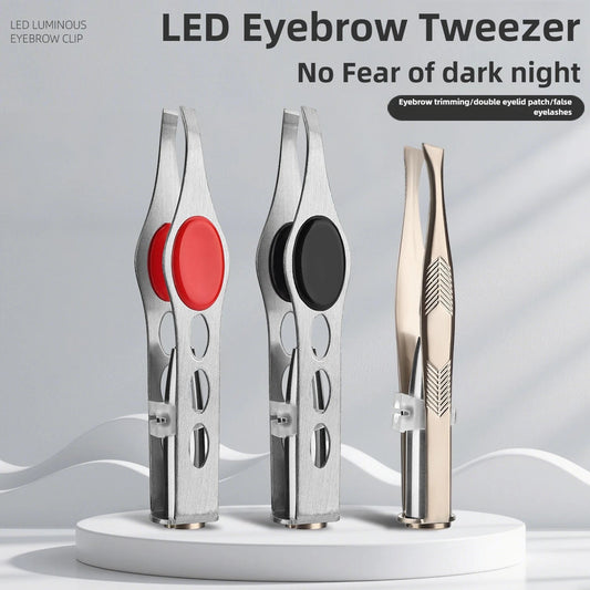 1pcs Hot Sales Portable Stainless Steel Button Cell Smart Design Eyebrow Hair Remove Tweezer with LED Light Makeup Tool RELUX.STORE