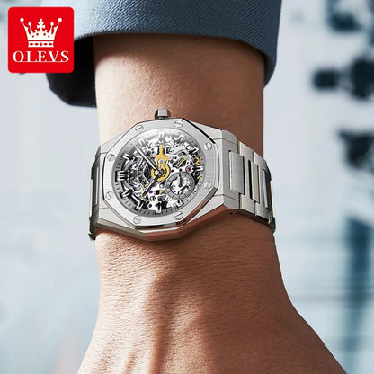OLEVS Men's Watch Top Brand Luxury Hollowing Automatic Mechanical Watch Waterproof Luminous Watch for Men Gift Clock