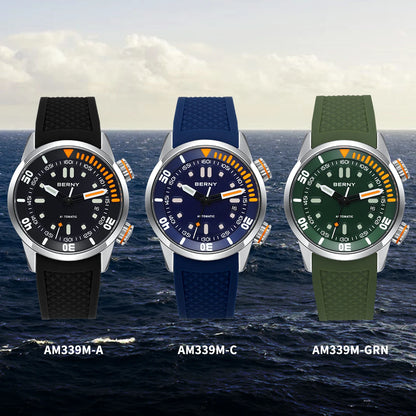 BERNY 20Bar Diver Men Mechanical Watch Miyota 8215 Super Luminous Sapphire Swiming Automatic Self Wind Silicone Men Wristwatch