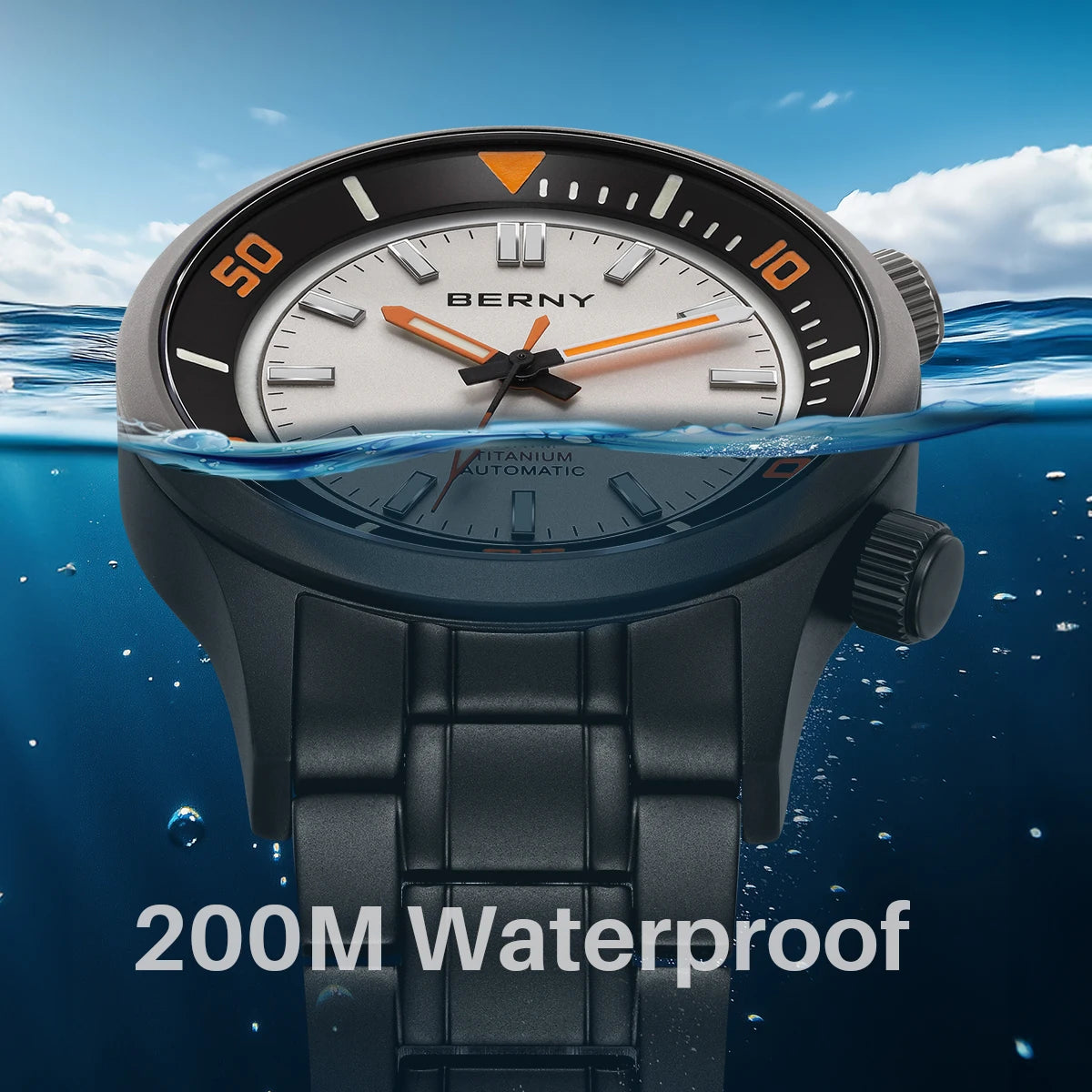 BERNY Automatic Full Titanium Diver Watch for Men Supper Luminous Sappire AR coated Miyota 8215 Compressor Mechanical Dive Watch