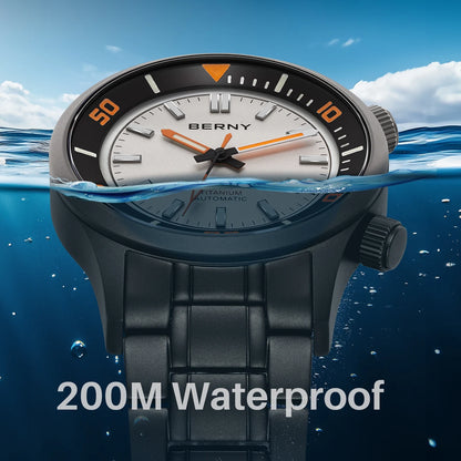 BERNY Automatic Full Titanium Diver Watch for Men Supper Luminous Sappire AR coated Miyota 8215 Compressor Mechanical Dive Watch