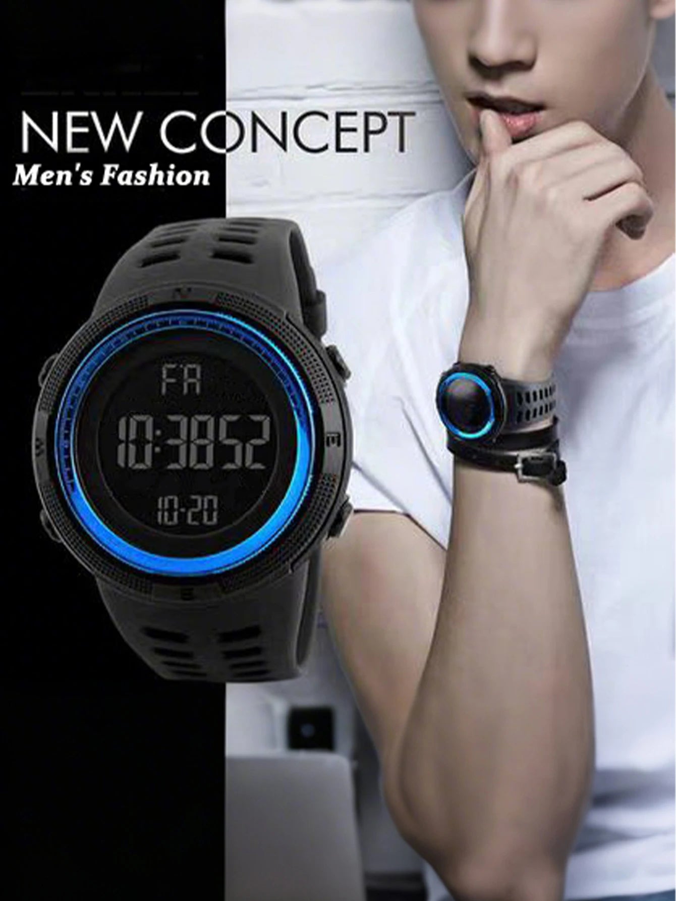 Men's sports watch, outdoor mountaineering and running digital countdown electronic men's watch, student's first choice LED cloc