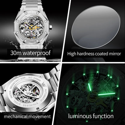 OLEVS Men's Watch Top Brand Luxury Hollowing Automatic Mechanical Watch Waterproof Luminous Watch for Men Gift Clock