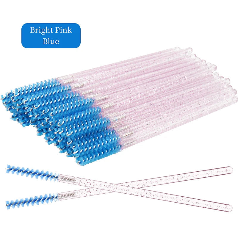 NEW 50Pcs Makeup Eyelash Brushes Disposable Crystal Eyebrow brush Diamond Handle Mascara Wand Applicator Lashes Extension Tools RELUX.STORE