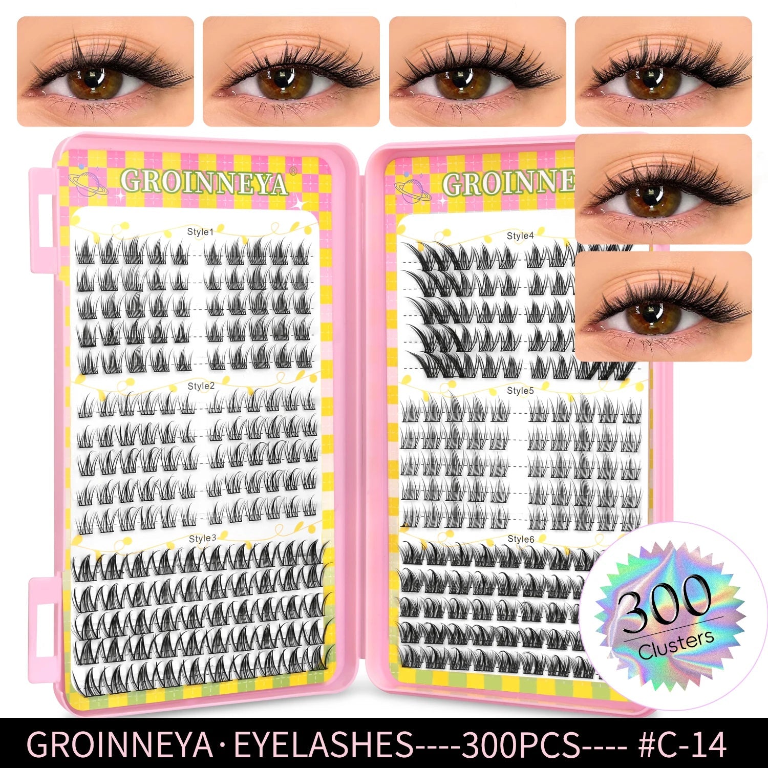 GROINNEYA Eyelashes Clusters 320 pcs Natural Eyelash extension Cluster Lashes Volume Mixed Tray Lashes Cluster Natural Lashes RELUX.STORE
