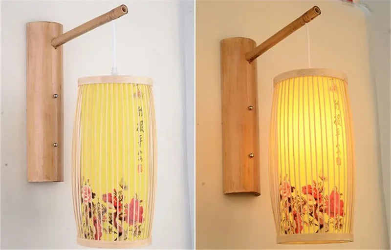 SAMAN Modern Bamboo Art Wall Lamp Bamboo Weaving Creative Living Room Restaurant Bedroom StudyTea Homestay LED Retro Wall Light