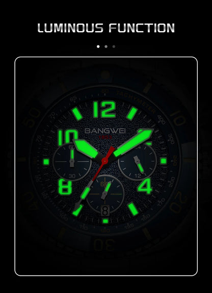 BANGWEI 2025 Luxury Watches Men Fashion Sports Quartz Wristwatches 30M Waterproof Luminous Chronograph Mens Watch Reloj Hombre