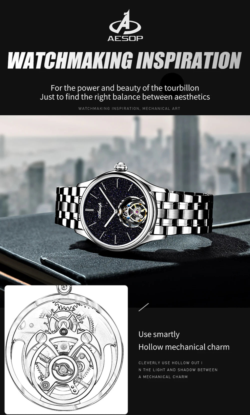 AESOP Mens Luxury Real Flying Tourbillon Mechanical Sapphire Waterproof Watch Skeleton Watches for Men Wristwatches Male 2025 A