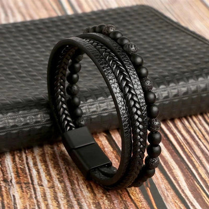 Men Leather Bracelet Classic Fashion Tiger Eye Beaded Multi Layer Leather Bracelet For Men Jewelry Gift RELUX.STORE