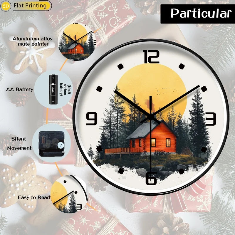 Unique 2D-Flat Sunny mountain cabin Plastic Silent Wall Clock Elegant home decor exquisite choice for New Year presents