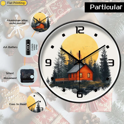 Unique 2D-Flat Sunny mountain cabin Plastic Silent Wall Clock Elegant home decor exquisite choice for New Year presents