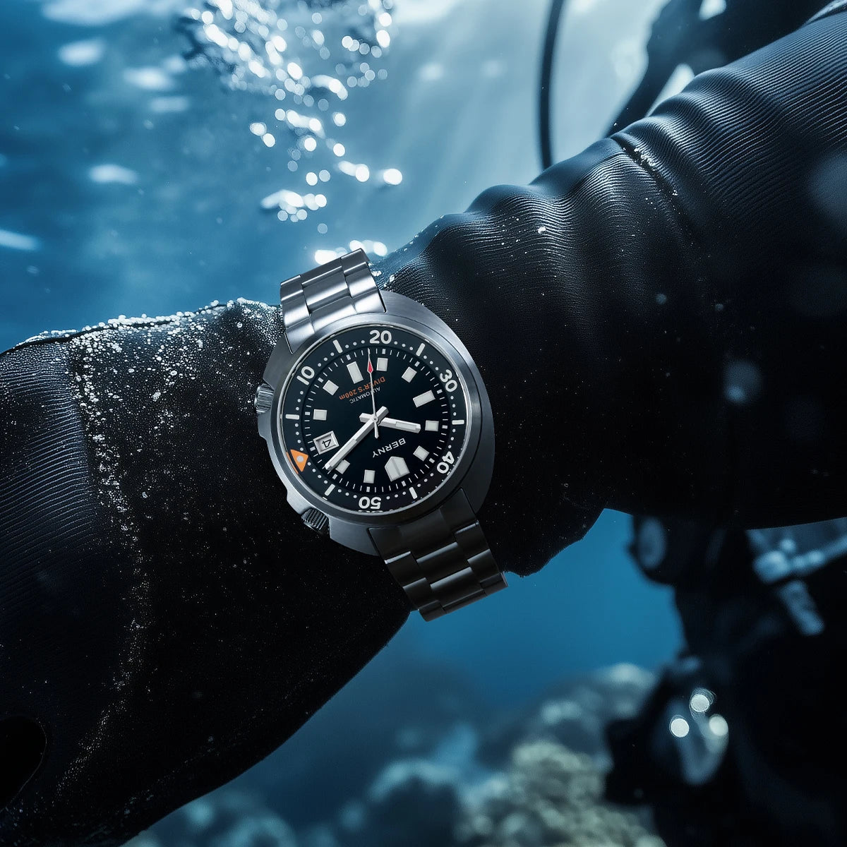 BERNY Automatic Diver Watch for Men Super Luminous Wristwatch Sapphire Sport Mechanical 20ATM 1970 Compressor Diving Men Watches