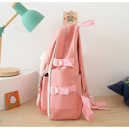 Five-Piece Set Large Capacity Fashionable Double Shoulder Backpack for Junior And High School Girls Primary School Students