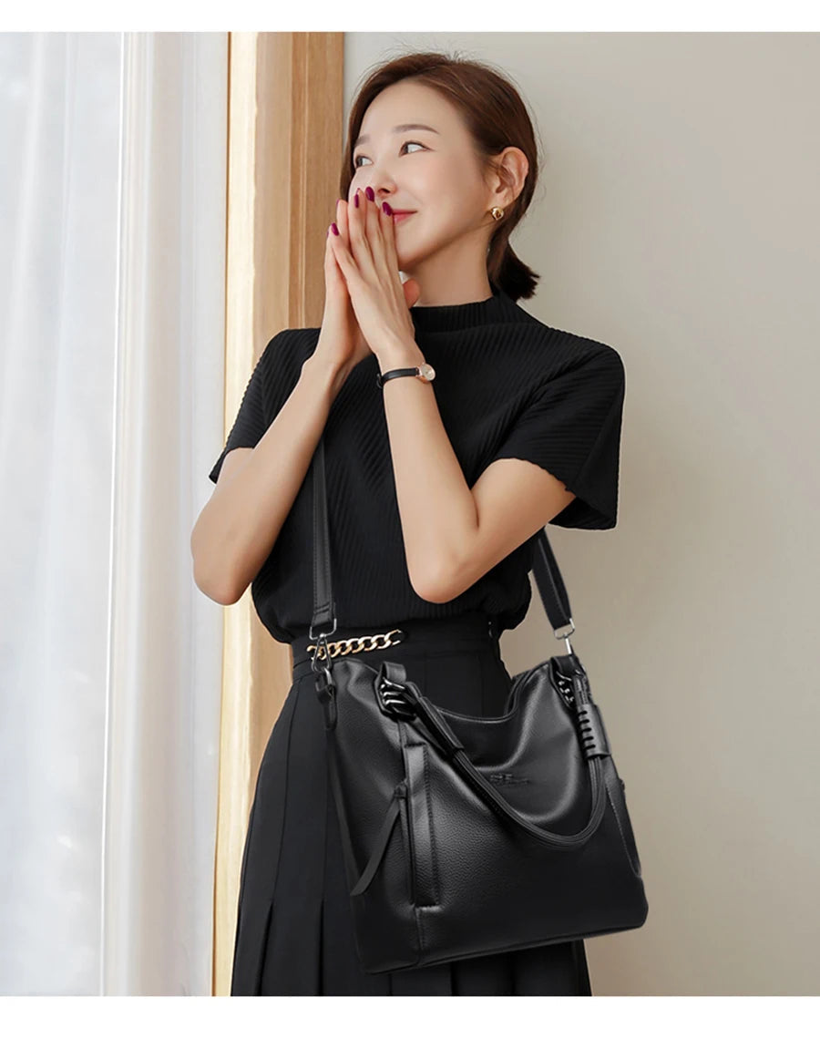 Luxury Soft Genuine Leather Handbag Fashion Women Shoulder Messenger Bag Solid Color Cowhide Tote Fashion Female Crossbody Sac RELUX.STORE