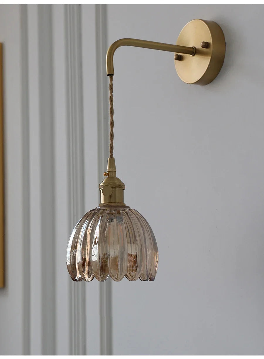 Modern Japanese Retro Floral Glass Wall Lamp Modern Simple Bedside Lamp For Bedroom Study Led Mirror Light Nordic Wall Sconce