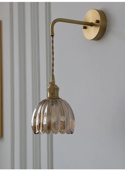 Modern Japanese Retro Floral Glass Wall Lamp Modern Simple Bedside Lamp For Bedroom Study Led Mirror Light Nordic Wall Sconce