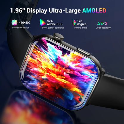 2025 Blackview R60 Bluetooth Call Smartwatch for Men Women 1.96'' AMOLED HD Screen Blood Oxygen Health Monitoring Fitness Watch