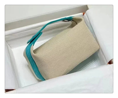 2024 New Large Capacity Canva Makeup Bag Soft Texture Fashionable Women's Shoulder Bag Color Blocking Handbag From China RELUX.STORE