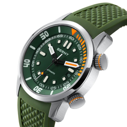 BERNY 20Bar Diver Men Mechanical Watch Miyota 8215 Super Luminous Sapphire Swiming Automatic Self Wind Silicone Men Wristwatch