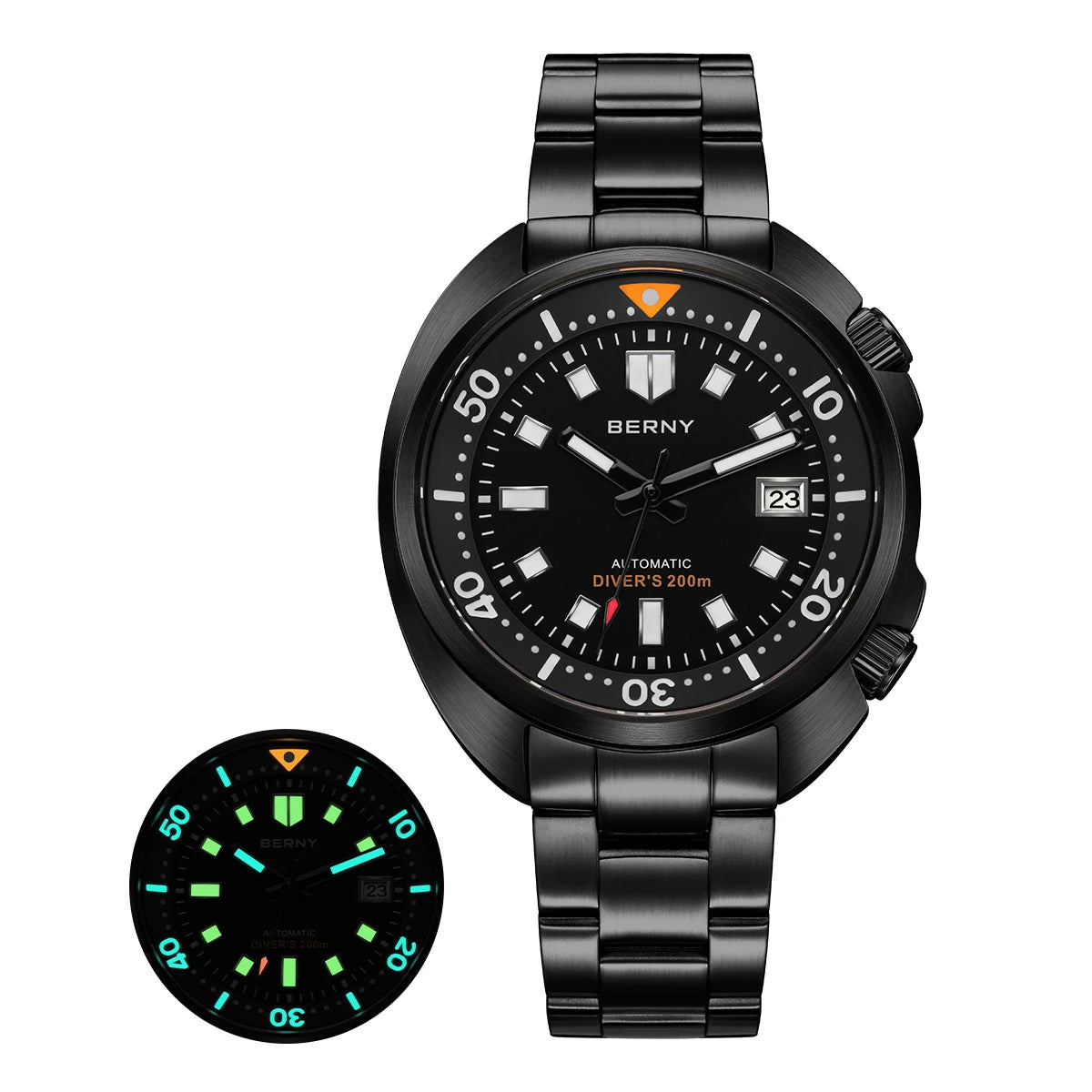 BERNY 20ATM Diver Watch For Men Mechanical Black Dial Original Design Top Automatic Sapphire Luxury Diving Luminous Men Watch